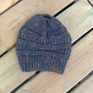 Dark Grey with Multicolour Ponytail Touque